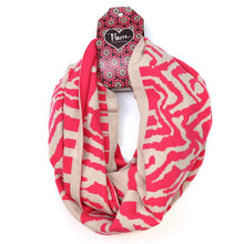 Load image into Gallery viewer, OATMEAL  RASBERRY FINE KNIT ANIMAL STRIPE RECYCLED POLY  VISCOSE SNOOD
