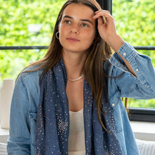 Load image into Gallery viewer, NAVY SPECKLE FOIL PRINT SCARF

