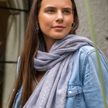 Load image into Gallery viewer, DOVE GREY SPECKLE FOIL PRINT SCARF
