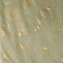 Load image into Gallery viewer, MUTED OLIVE GREEN GOLD FOIL GINKO LEAF SCARF
