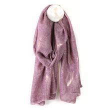 Load image into Gallery viewer, MAUVE WITH ROSE GOLD FOIL GINKO LEAF SCARF
