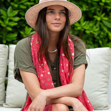 Load image into Gallery viewer, CORAL RED ROSE GOLD FOIL FLORAL PRINT SCARF
