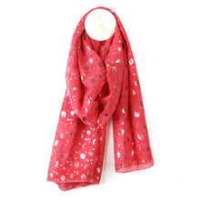 Load image into Gallery viewer, CORAL RED ROSE GOLD FOIL FLORAL PRINT SCARF
