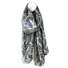 Load image into Gallery viewer, GREY MIX VINE PRINT RECYCLED POLY SILK FEEL SCARF

