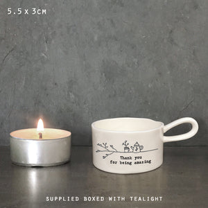 Handled tea light holder-Thank you