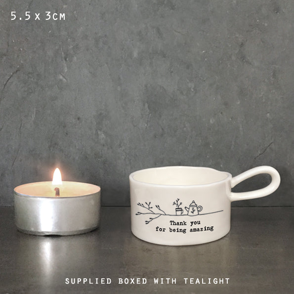 Handled tea light holder-Thank you