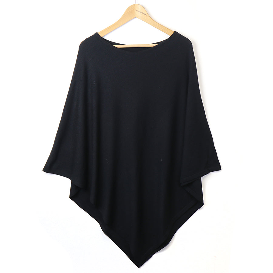 BLACK FINE KNIT RECYCLED POLY  VISCOSE BLEND PONCHO