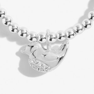 CHRISTMAS A LITTLE CHRISTMAS ROBIN Silver Bracelet 17.5cm stretch