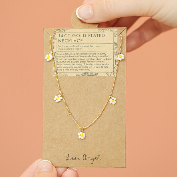 Beaded Daisy Satellite Chain Necklace in Gold