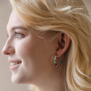 Small Colourful Beaded Hoop Earrings in Gold