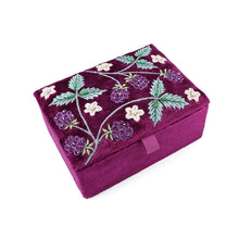 Load image into Gallery viewer, BRAMBLE PLUM VELVET EMBROIDERED WINTER BLACKBERRIES SMALL JEWELLERY BOX
