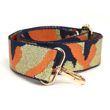 Load image into Gallery viewer, NAVY/ORANGE AND GOLD LUREX CAMO INTERCHANGEABLE BAG  STRAP
