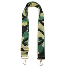 Load image into Gallery viewer, BLACK/KHAKI AND GOLD LUREX CAMO INTERCHANGEABLE BAG STRAP
