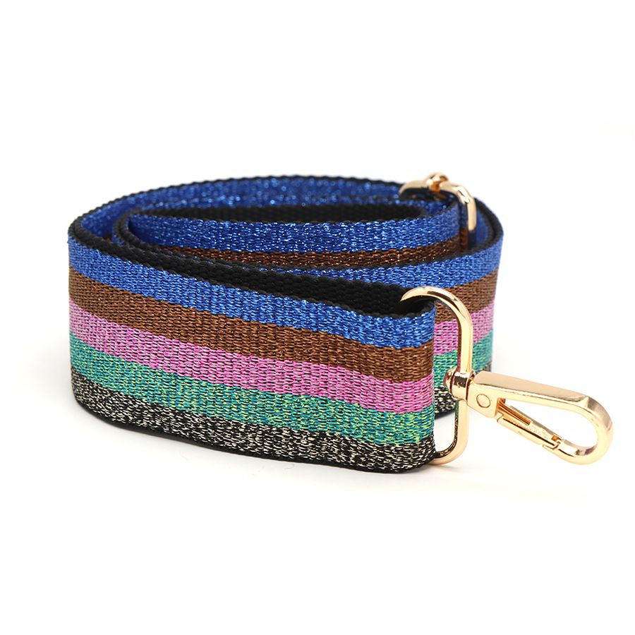 BLUE/GREEN/PINK/BROWN RAINBOW LUREX STRIPED INTERCHANGEABLE BAG STRAP