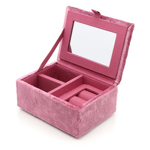 BLUSH PINK VELVET SMALL JEWELLERY BOX WITH VINTAGE STYLE FLORAL EMBROIDERY