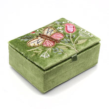 Load image into Gallery viewer, GREEN VELVET SMALL JEWELLERY BOX WITH LARGE BUTTERFLY EMBROIDERY
