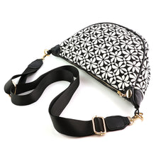 Load image into Gallery viewer, BLACK AND WHITE TILE PRINT HALF MOON BAG
