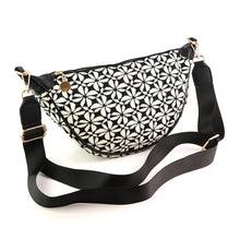 Load image into Gallery viewer, BLACK AND WHITE TILE PRINT HALF MOON BAG

