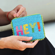 Load image into Gallery viewer, TURQUOISE 'HEY' BEADED SMALL HOLIDAY PURSE
