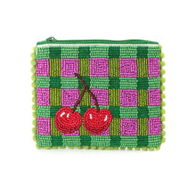 Load image into Gallery viewer, CHECKED CHERRIES BEADED HOLIDAY PURSE
