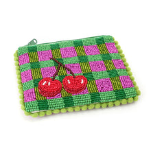 Load image into Gallery viewer, CHECKED CHERRIES BEADED HOLIDAY PURSE
