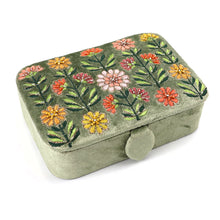 Load image into Gallery viewer, GREEN VELVET DAHLIAS EMBROIDERED RECTANGLE JEWELLERY BOX
