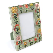 Load image into Gallery viewer, GREEN VELVET DAHLIAS EMBROIDERED 6X4" PICTURE FRAME
