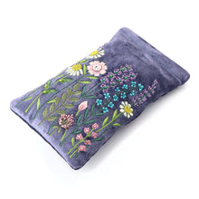 Load image into Gallery viewer, LILAC-BLUE VELVET MULTI FLOWER MEADOW EMBROIDERED GLASSES CASE
