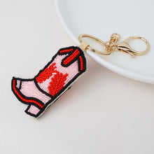 Load image into Gallery viewer, COWBOY BOOT BEADED BAG CHARM KEY RING
