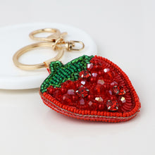 Load image into Gallery viewer, STRAWBERRY BEADED BAG CHARM KEY RING
