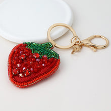 Load image into Gallery viewer, STRAWBERRY BEADED BAG CHARM KEY RING
