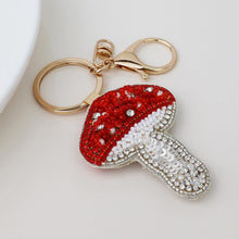 Load image into Gallery viewer, TOADSTOOL BEADED BAG CHARM KEY RING
