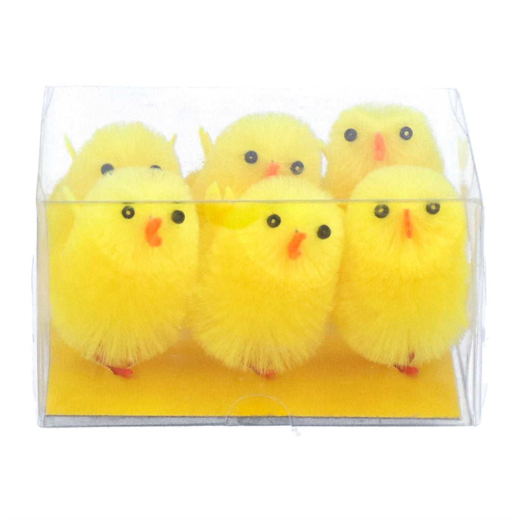 Box/6 Chenille Dec 4cm - Yellow Chick