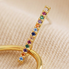 Load image into Gallery viewer, Rainbow Crystal Bar and Ring Drop Earrings in Gold
