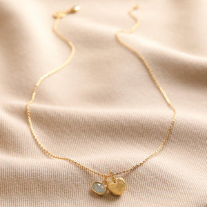Heart and Moonstone Pendant Necklace Gold