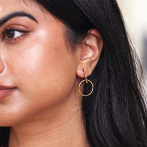 Rainbow Crystal Bar and Ring Drop Earrings in Gold
