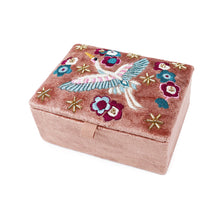 Load image into Gallery viewer, CRANE BLUSH VELVET EMBROIDERED CRANES AND FLOWERS SMALL JEWELLERY BOX
