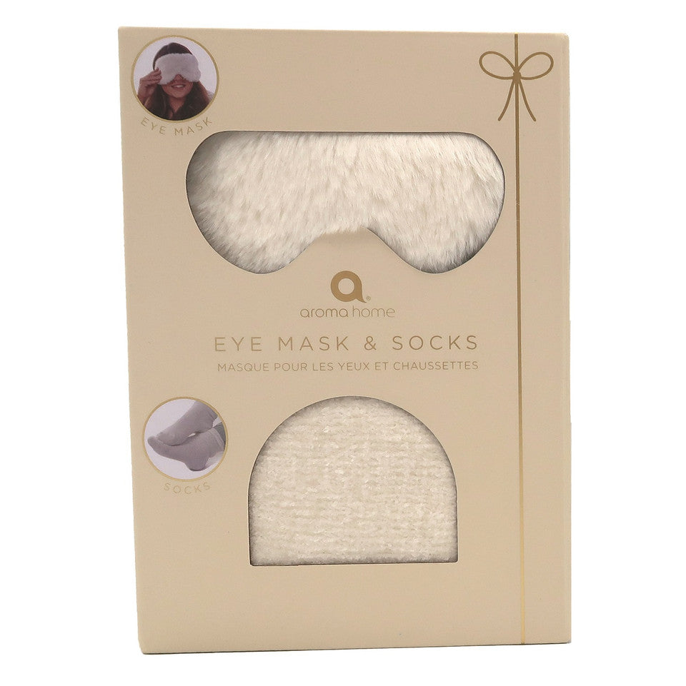 Cream Faux Fur Eye Mask & Socks Giftset