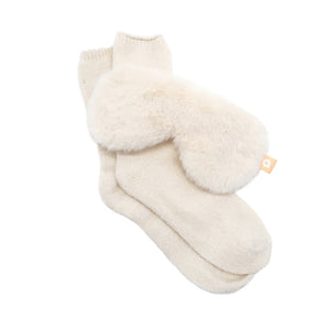 Cream Faux Fur Eye Mask & Socks Giftset