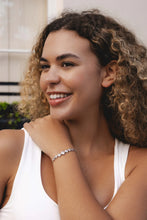 Load image into Gallery viewer, B1673 RHODIUM PLATED ADJUSTABLE BRACELET WITH CUBIC ZIRCONIA STONES
