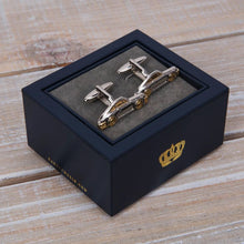 Load image into Gallery viewer, Harvey Makin Rhodium Plated Cufflinks Silver/Gold Cars
