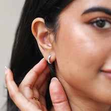 Load image into Gallery viewer, Baby Blue Enamel Crystal Huggie Hoop Earrings in Gold
