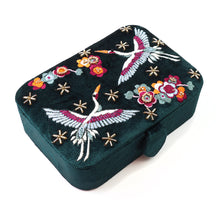Load image into Gallery viewer, CRANE NAVY VELVET EMBROIDERED CRANES AND FLOWERS MEDIUM JEWELLERY BOX
