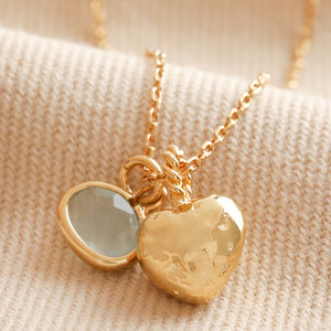Heart and Moonstone Pendant Necklace Gold