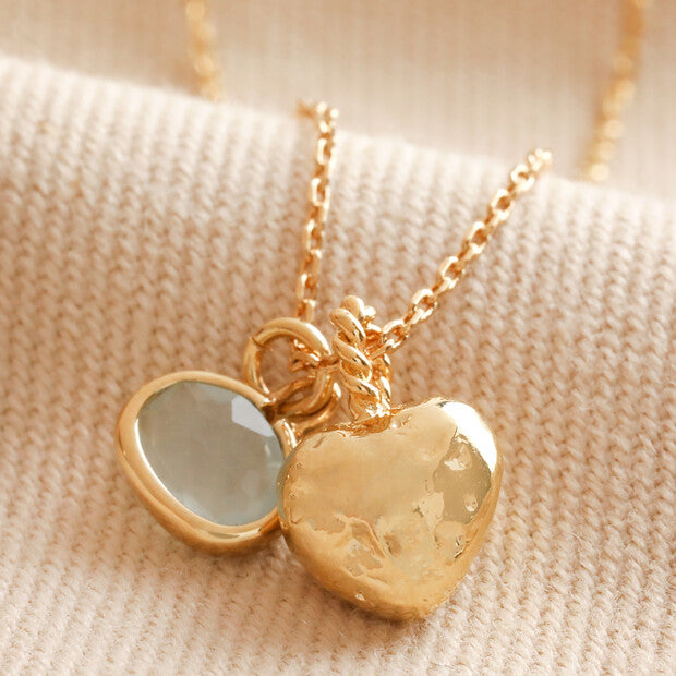 Heart and Moonstone Pendant Necklace Gold