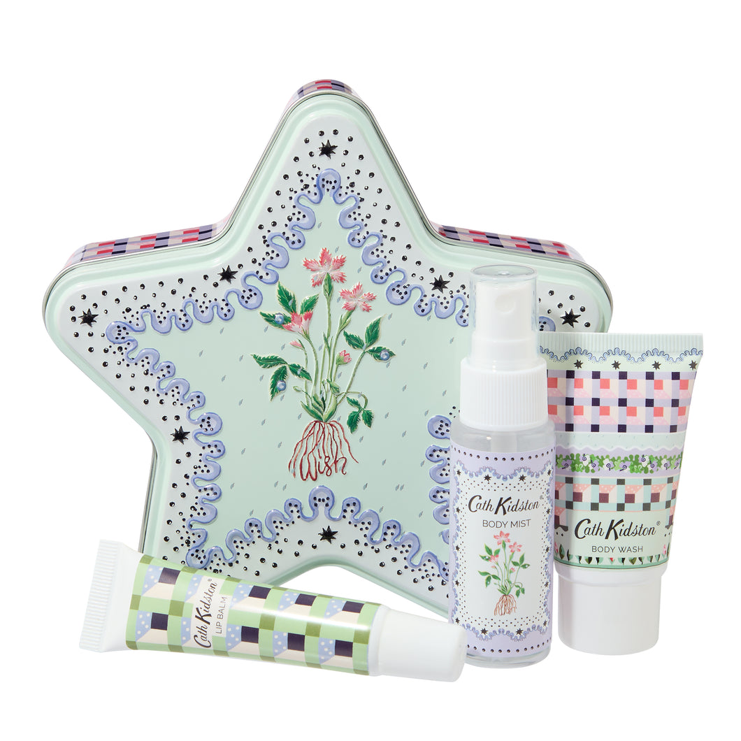 Cath Kidston  Roots & Raindrops Feel Like a Star Tin (Body Wash 30ml, Body Spray 30ml, Lip Balm 10ml)