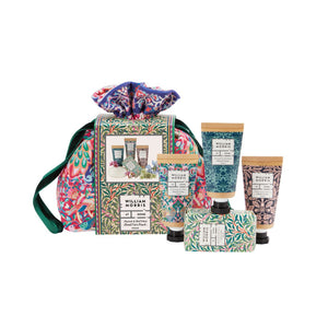 William Morris At Home Peacock & Bird Velvet Hand Care Pouch (Assorted Hand Creams 3x30ml, Guest Soap 50g)