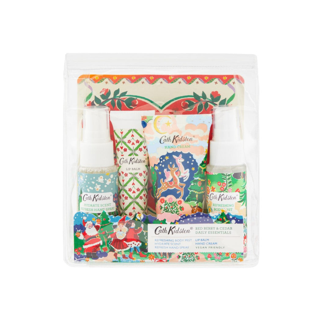 Cath Kidston Christmas Legends Daily Essentials (Hand Cream 30ml, Hydrate Scent Refresh Hand Spray 30ml, Body Mist 30ml & Lip Ba