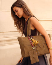 Load image into Gallery viewer, TAYA WOVEN SUEDETTE TOTE BAG  Caramel Suedette  24cm x 37cm x 12cm
