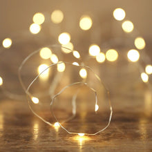Load image into Gallery viewer, 30 Battery Powered LED Silver Wire String Lights
